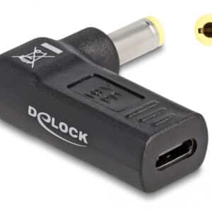 DELOCK αντάπτορας τροφοδοσίας 60011, USB-C σε 5.5x2.5mm, 90°, μαύρος