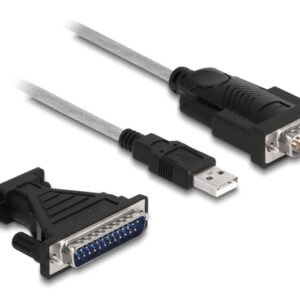 DELOCK καλώδιο USB σε RS-232 DB9 61314 με αντάπτορα DB25, 1.8m, μαύρο