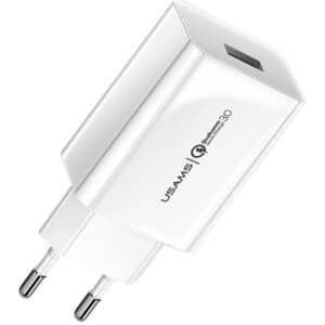 USAMS φορτιστής τοίχου T22, 1x USB, QC3.0 18W 3A, λευκός
