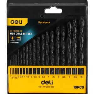 DELI σετ τρυπάνια DH-MHZ019-ED1 για σίδηρο HSS, 1-10mm, DIN 338, 19τμχ