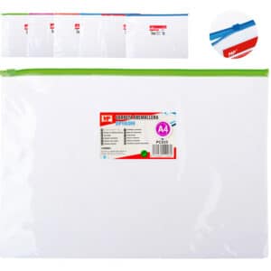 MP διάφανος φάκελος με zip PC035, Α4 21 x 29.7cm, διάφορα χρώματα