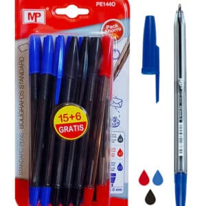 MP στυλό διαρκείας PE144O, 1mm, μπλε, μαύρο & κόκκινο, 21τμχ