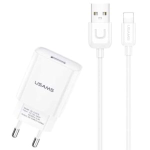 USAMS φορτιστής τοίχου T21OCLN01 με καλώδιο Lightning, USB 2.1A, λευκός