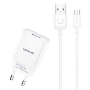 USAMS φορτιστής τοίχου T21OCMC01 με καλώδιο Micro USB, USB 2.1A, λευκός