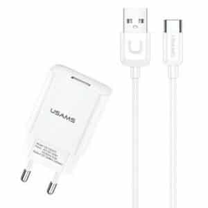 USAMS φορτιστής τοίχου T21OCTC01 με καλώδιο USB-C, USB 2.1A, λευκός