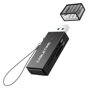 CABLETIME card reader CT-ASD3-PB για SD & micro SD, USB, 5Gbps, μαύρο