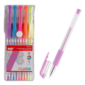 MP σετ στυλό fluorescent ballpoint PE124-5, 0.9mm, πολύχρωμα, 5τμχ