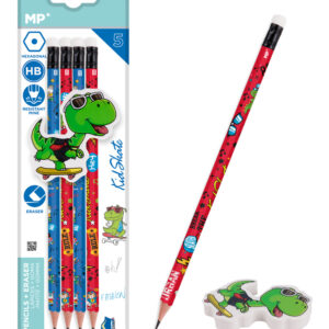 MP σετ ξύλινα μολύβια & γόμα Kid Skate PE356-03, εξάγωνα, HB, 5τμχ