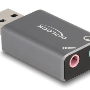 DELOCK εξωτερική κάρτα ήχου 66633, 2x 3.5mm, USB σύνδεση, γκρι