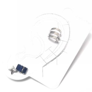 Σκουλαρίκια Ατσάλι 316L, 3 τεμάχια (κρίκος Cuff, κρυσταλλάκι και αστέρι) σε χρώμα Ασημί