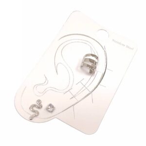 Σκουλαρίκια Ατσάλι 316L, καρτέλα (cuff, στρας, φίδι) σε χρώμα Ασημί