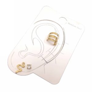 Σκουλαρίκια Ατσάλι 316L, καρτέλα (cuff, στρας, φίδι) σε χρώμα Χρυσαφί