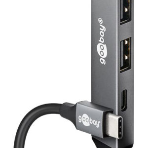 GOOBAY USB hub 74459, 4x θυρών, USB 3.2, 5Gbps, USB-C σύνδεση, γκρι