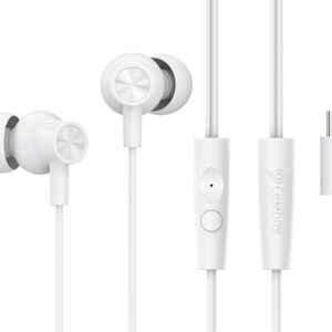 CELEBRAT earphones με μικρόφωνο G38, USB-C σύνδεση, 10mm, 1.2m, λευκά