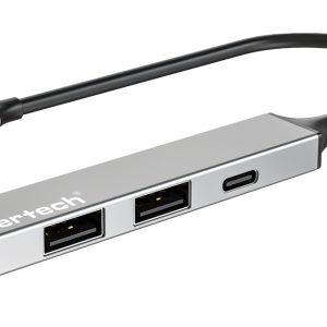 POWERTECH USB hub PT-1412, 4x θυρών, USB 3.2, 5Gbps, USB-C σύνδεση, γκρι