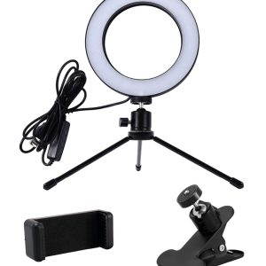 CABLETIME φωτιστικό δαχτυλίδι LED CT-LRL6-PB με μίνι τρίποδα & σφιγκτήρα, βάση smartphone, Φ16cm