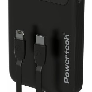 POWERTECH power bank με καλώδια και οθόνη PT-1417 10000mAh, 22.5W, μαύρο