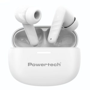 POWERTECH earphones με θήκη φόρτισης PT-1432, True Wireless, 35/300mAh, λευκά