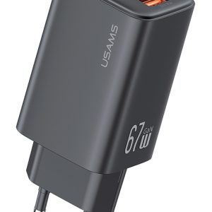 USAMS φορτιστής τοίχου CC265, USB & 2x USB-C, 67W, GaN, μαύρος