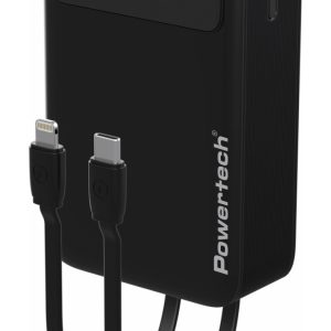 POWERTECH power bank PT-1504 με καλώδια & οθόνη, 20000mah, 22.5W, μαύρο