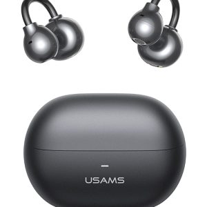 USAMS earphones με θήκη φόρτισης Echo R02, OWS, Φ11mm, 50/300mAh, μαύρα