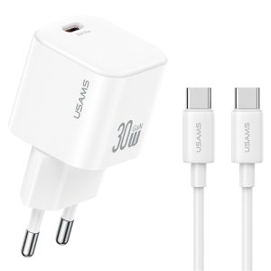 USAMS φορτιστής τοίχου CC262 με καλώδιο USB-C, 30W, GaN, λευκός