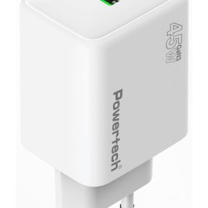 POWERTECH φορτιστής τοίχου PT-1551, USB/USB-C, 45W, GaN, AVS, λευκός