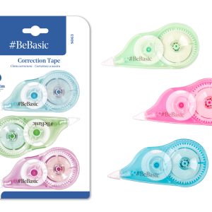 BEBASIC σετ διορθωτική ταινία S063, 5mm x 12m, μπλε/πράσινη/ροζ, 3τμχ