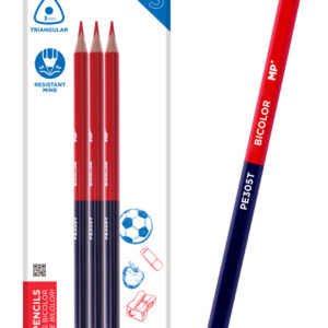 MP ξυλομπογιά με διπλή μύτη PE305T, 3mm μύτη, τρίγωνο, μπλε/κόκκινο, 3τμχ