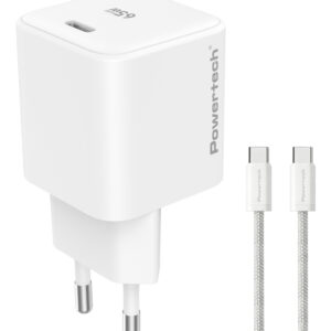 POWERTECH φορτιστής τοίχου PT-1577 με καλώδιο, USB-C, 65W, GaN, AVS, λευκός