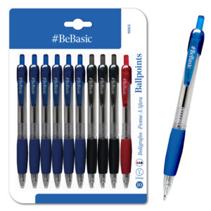BEBASIC σετ στυλό διαρκείας ballpoint S065, 1mm μύτη, 14.5cm, μπλε/μαύρο/κόκκινο, 10τμχ