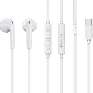 CELEBRAT earphones με μικρόφωνο G39, USB-C σύνδεση, 14mm, 1.2m, λευκά