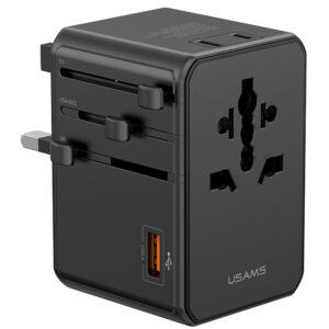 USAMS φορτιστής/αντάπτορας πρίζας CC334, USB & 3x USB-C, universal, 100W, GaN, μαύρος